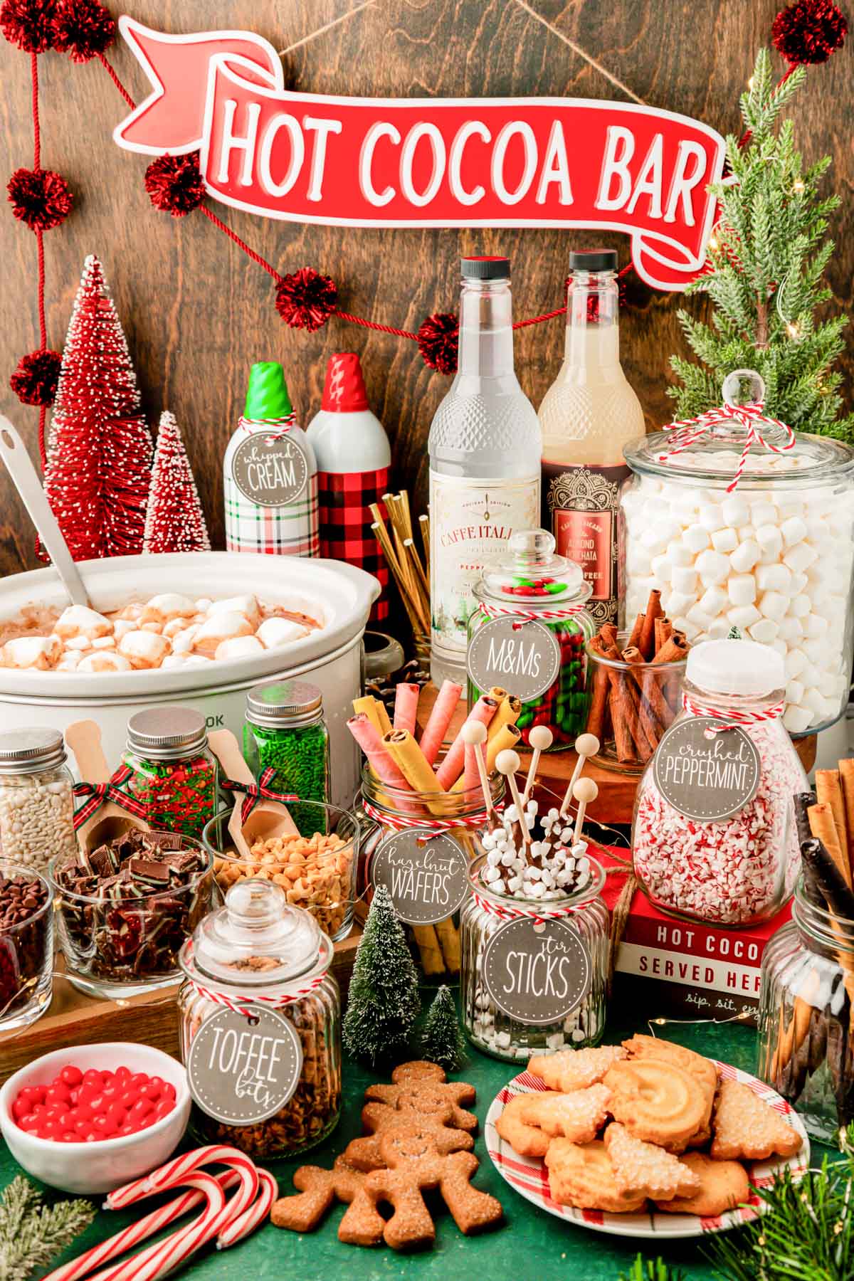 A hot chocolate bar set up on a table.