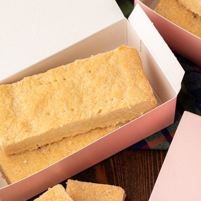 Shortbread biscuits in a pink box like Ted Lasso makes.