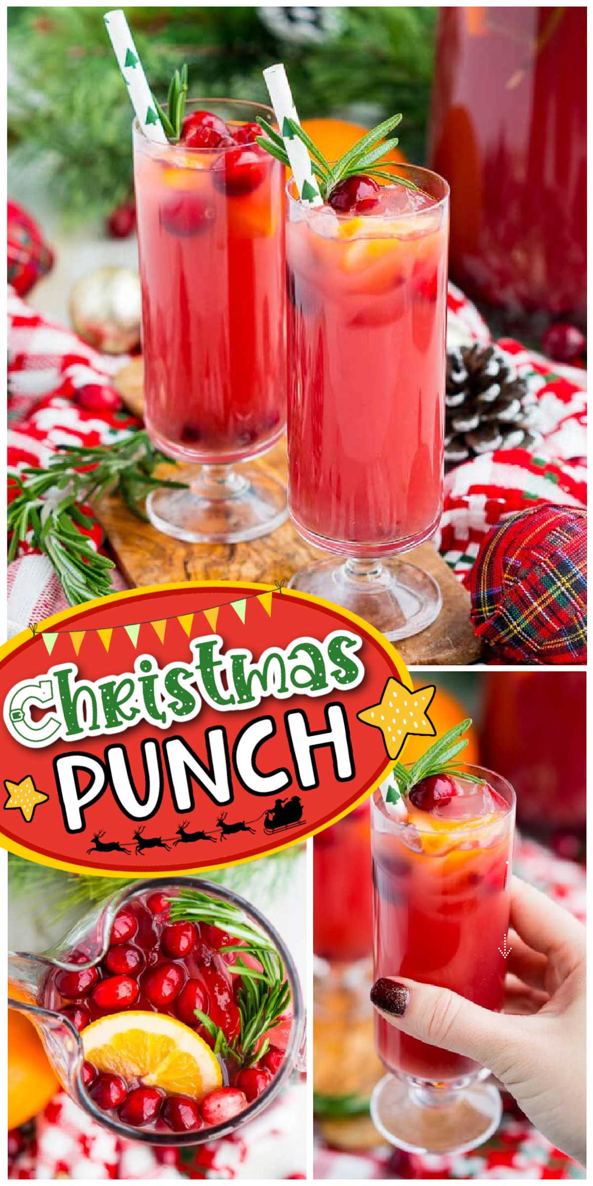Christmas Punch is an easy and delicious holiday party drink packed with fruits like cranberries, oranges, and pomegranates. Keep it non-alcoholic or add rum or vodka for extra holiday spirit! via @sugarandsoulco