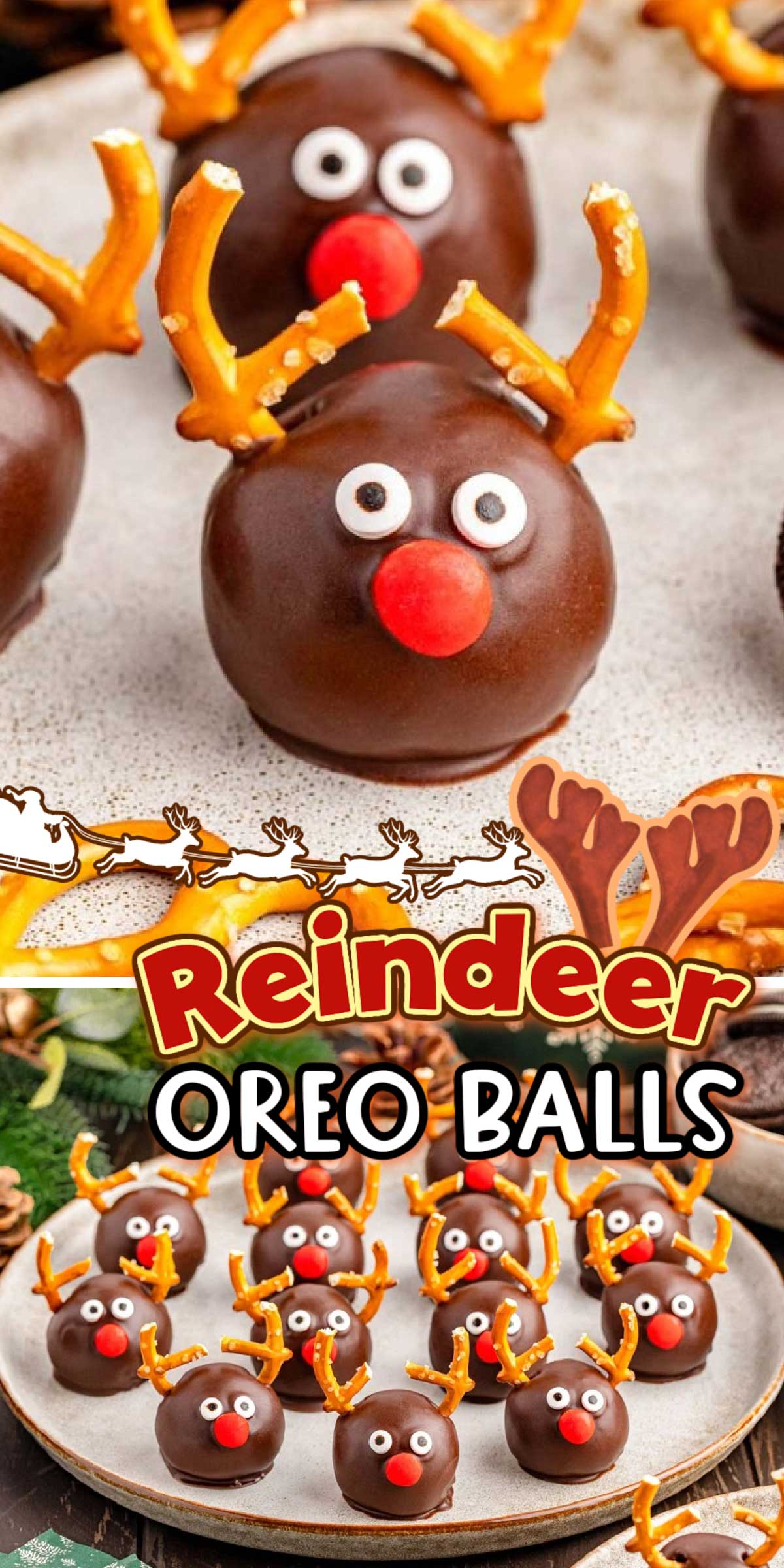 These rich, melt-in-your-mouth Reindeer Oreo Balls are a cute no-bake truffle that will get everyone in the Christmas spirit! Perfect for holiday parties and weekend fun with the kids! via @sugarandsoulco