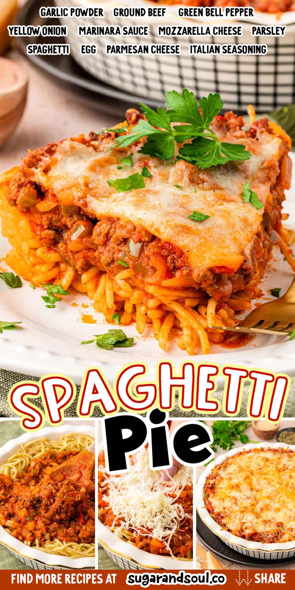 Spaghetti Pie via @sugarandsoulco