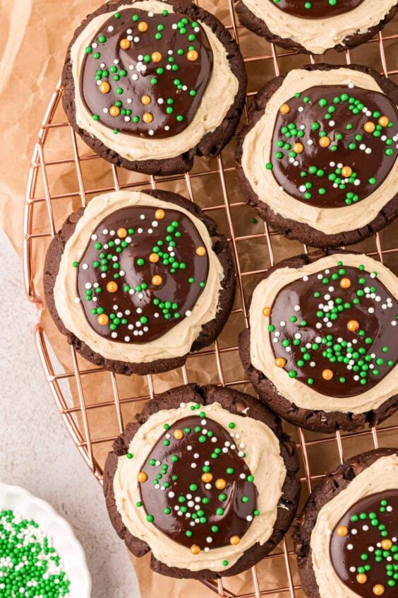 Sprinkles on chocolate Irish Cream Cookies.