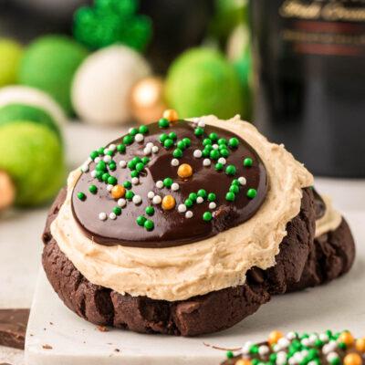 Irish Cream chocolate cookies on a piece of parchment paper.