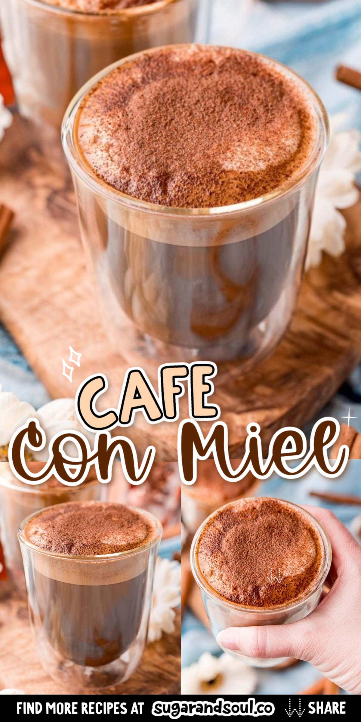 Cafe con Miel (Spanish Coffee With Honey) is made of espresso, honey, and whole milk then finished off with a heavy sprinkle of ground cinnamon! via @sugarandsoulco