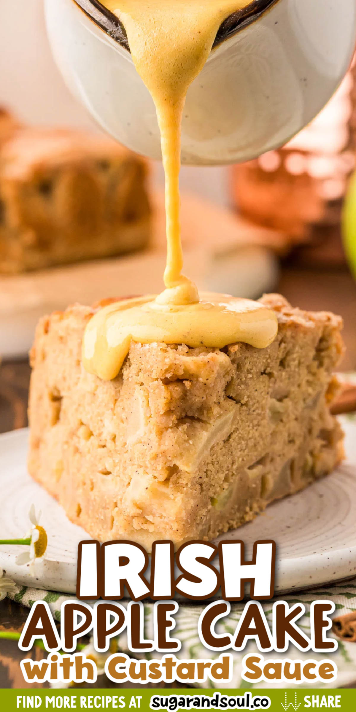 This Irish Apple Cake recipe is made with just the right amount of spice and is loaded with chunks of fresh apples. Top it off with a heavenly 4-ingredient vanilla custard sauce to make it an unforgettable dessert, breakfast, or snack cake.  via @sugarandsoulco