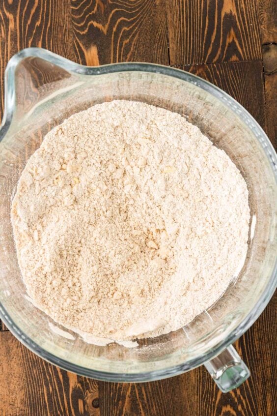 Dry ingredients to make apple cake in a bowl.