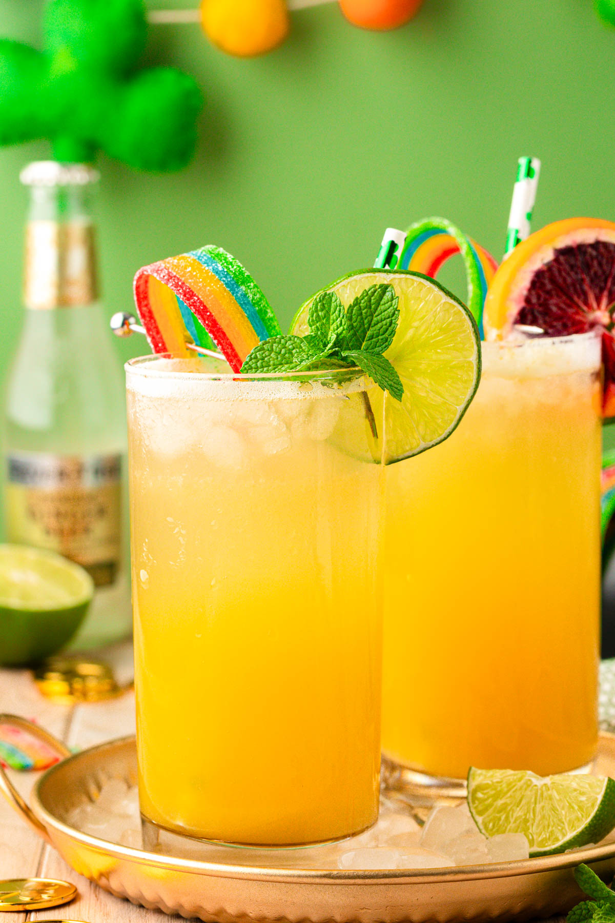 Pot of gold mocktail on a table.