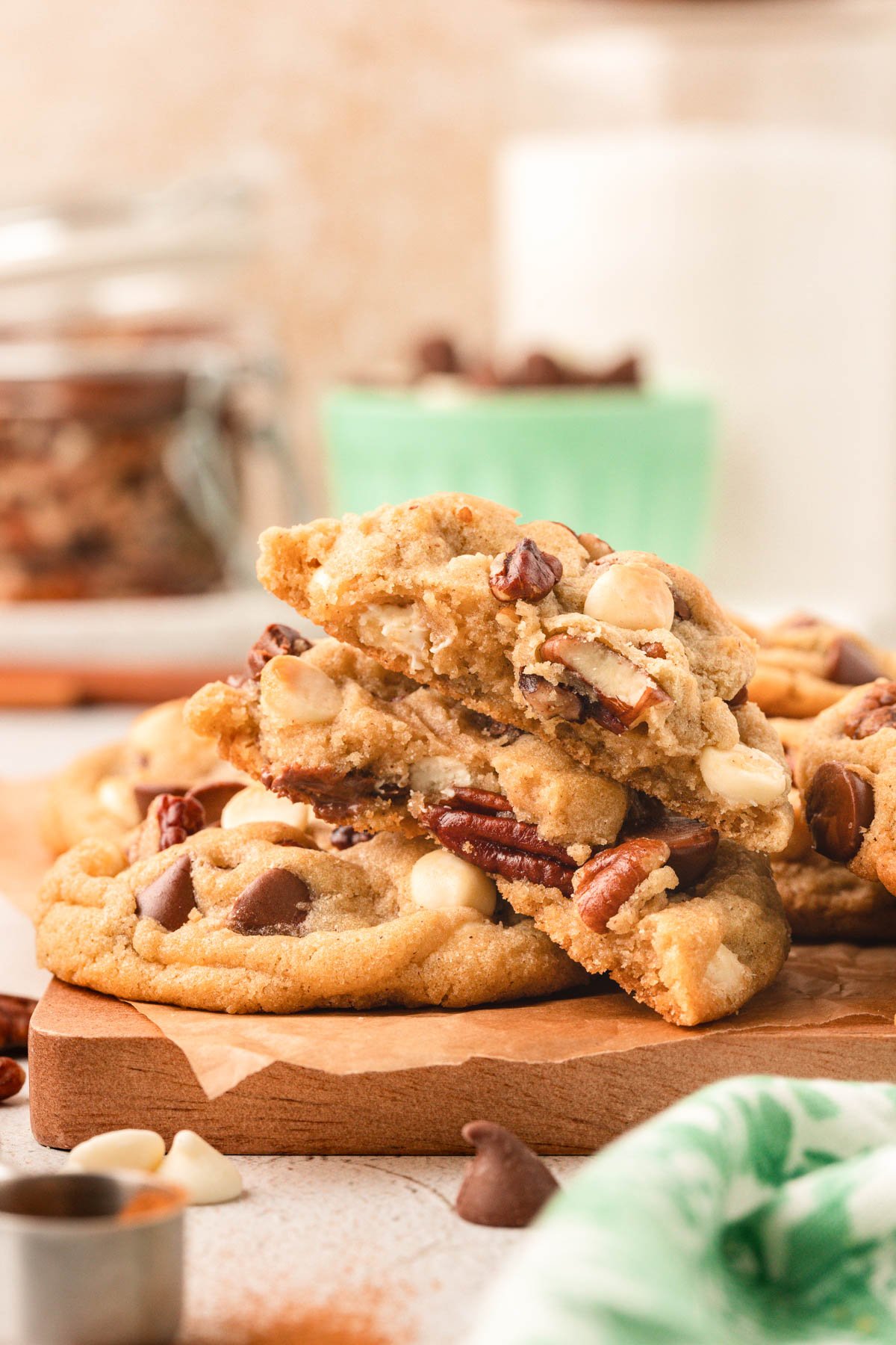 Kelce Cookie on a wooden serving board, one is broken in half.