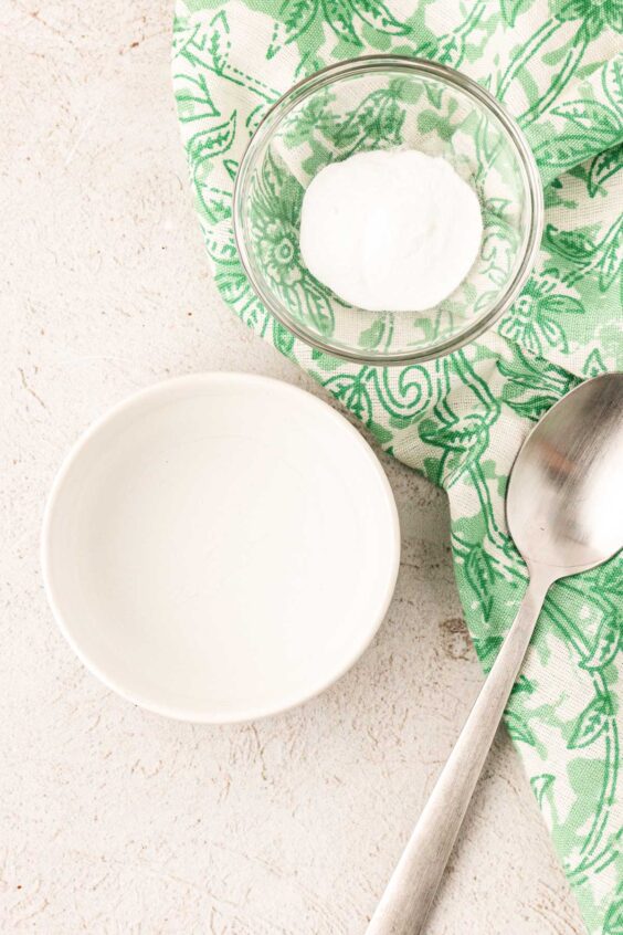 baking soda and water in small prep bowls.