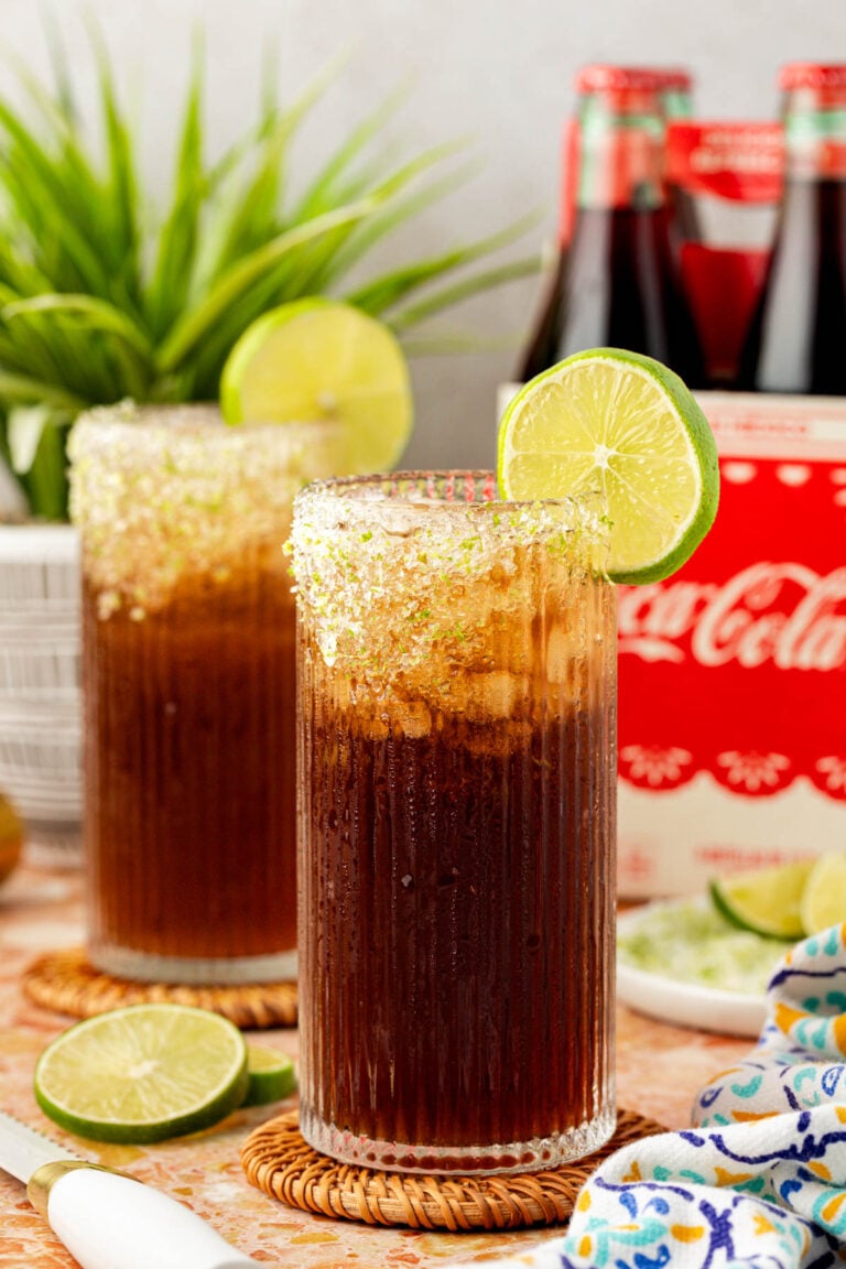 Two glasses of batanga cocktails on a table.