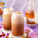 Two glasses with tiktok teddy graham lattes in them.