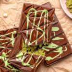 Overhead photo of Dubai Chocolate Bars on a piece of parchment paper.
