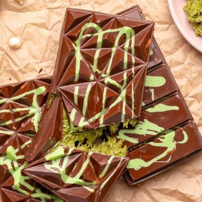 Overhead photo of Dubai Chocolate Bars on a piece of parchment paper.