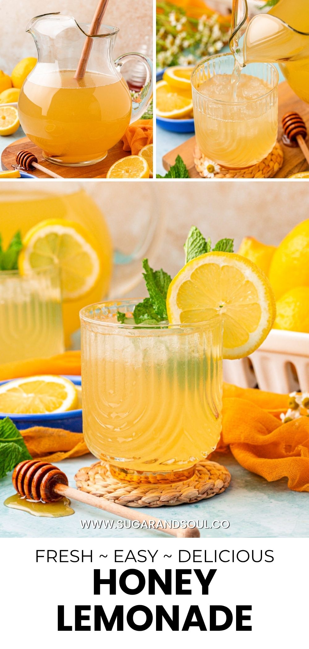 Enjoy the sizzle of summer while sipping on this light, refreshing Honey Lemonade! Made with freshly squeezed lemon juice, a 2-ingredient homemade honey simple syrup, and water, this unique twist on classic lemonade will be an instant favorite! via @sugarandsoulco