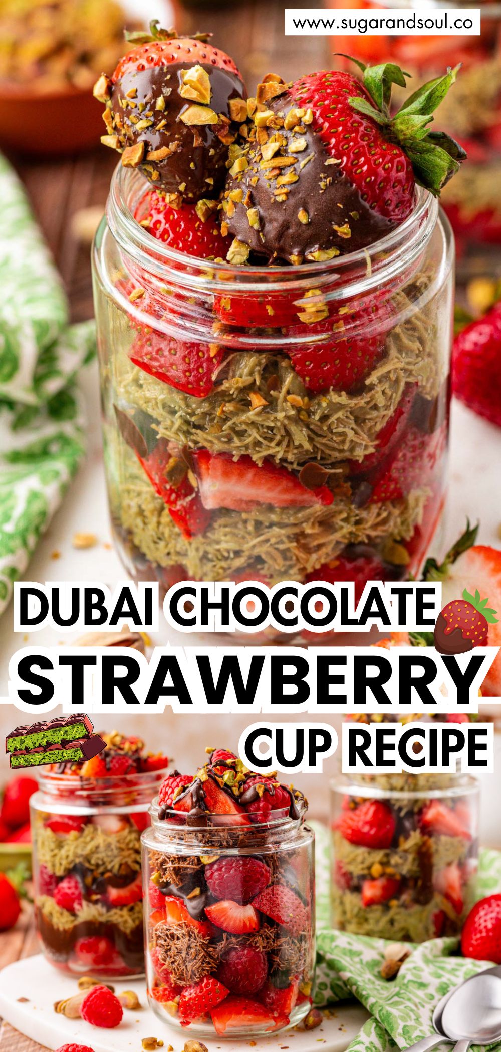 These viral Dubai Strawberry Cups have a tight grip on social media... and rightfully so! This showstopping layered dessert is overflowing with a dynamic and sweet flavor combination that's paired with juicy strawberries! Mouthwatering doesn't even begin to cover the goodness of these Dubai Strawberry Cups! via @sugarandsoulco
