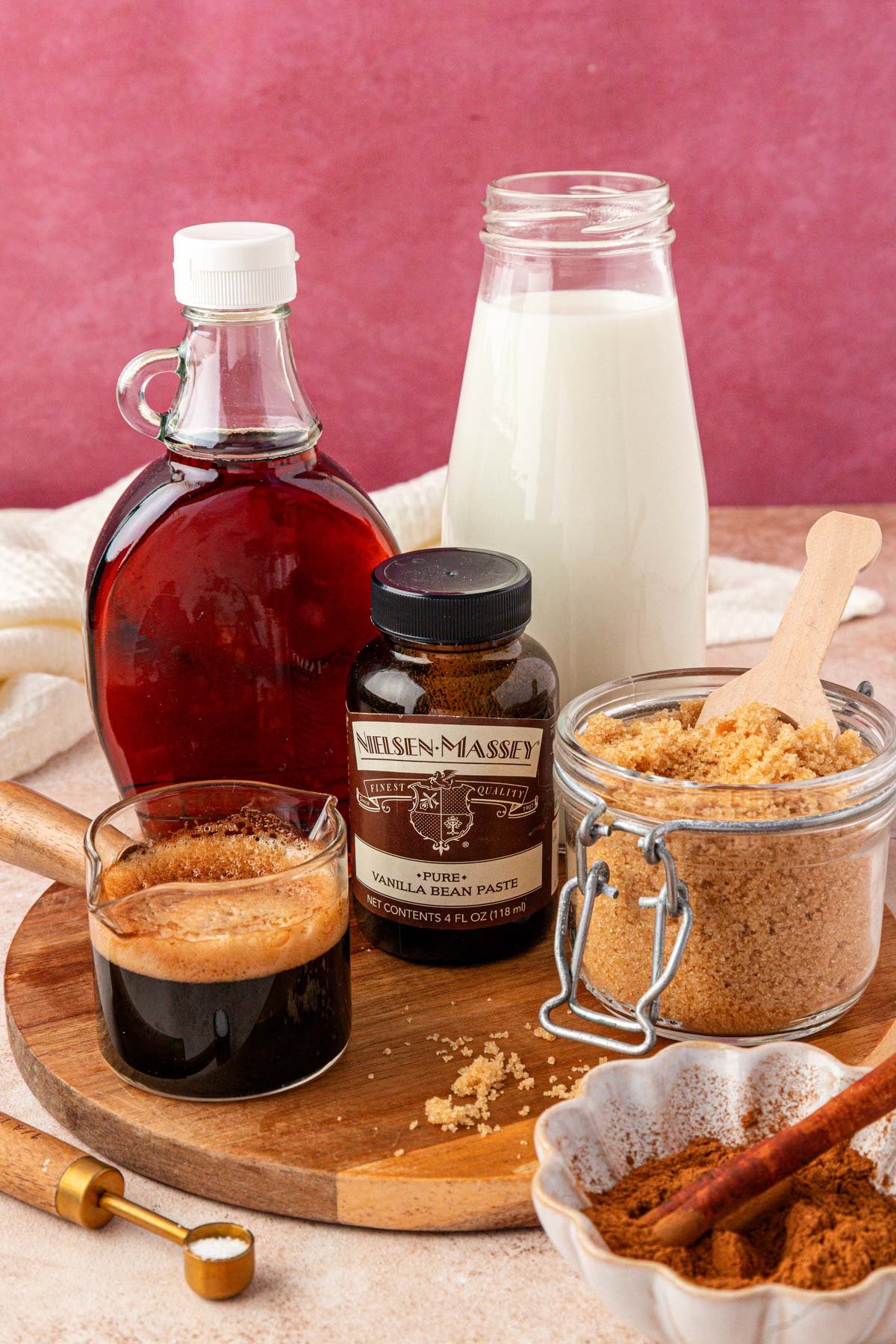 Ingredients to make a viral french toast latte on a table.