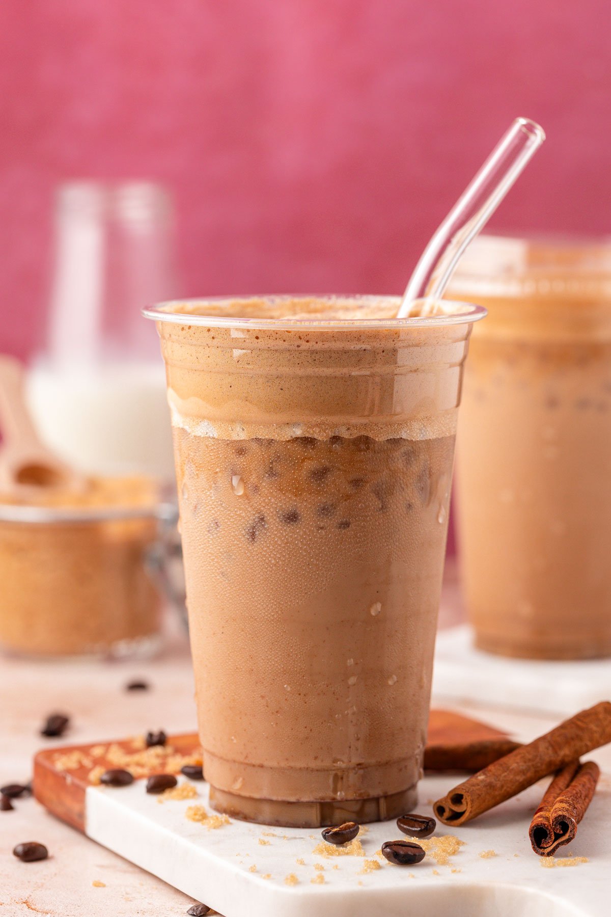 Iced French Toast Latte on a table.