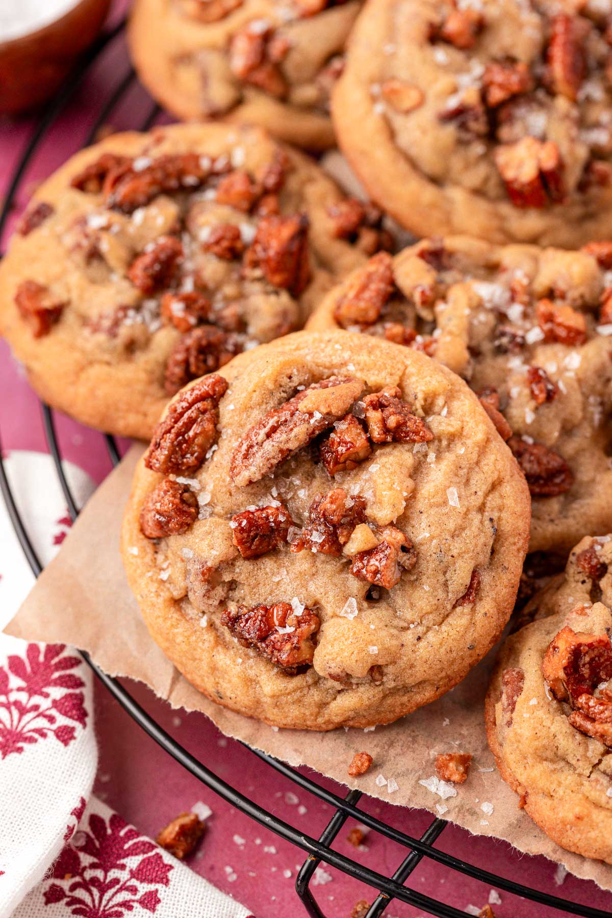 Maple Pecan Cookies on a wire rack.