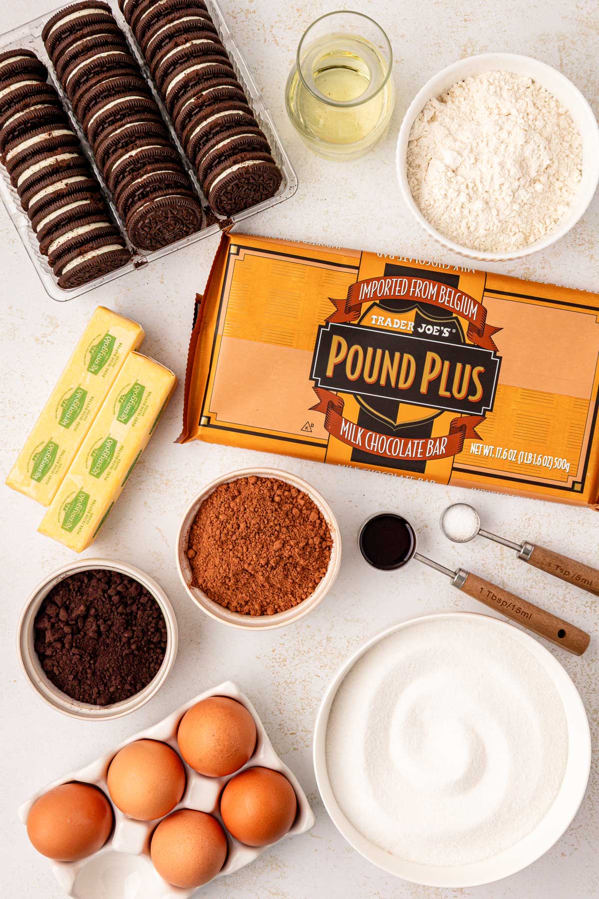 Ingredients to make Oreo brownies on a table.
