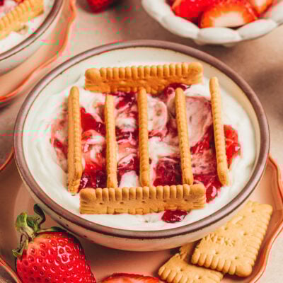Close up of a bowl of 2-ingredients japanese cheesecake