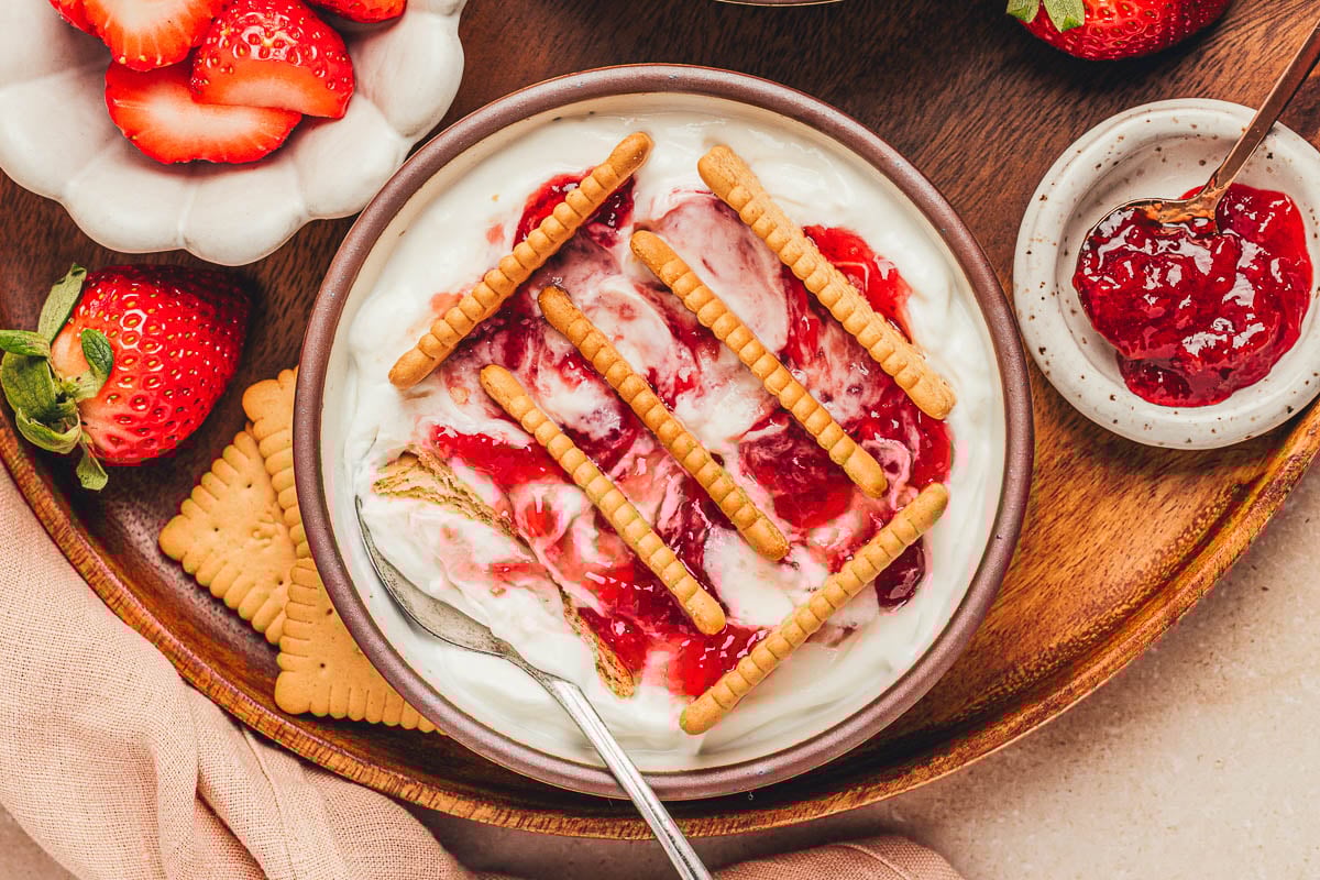 A bowl filled with 2-ingredient Japanese Cheesecake.
