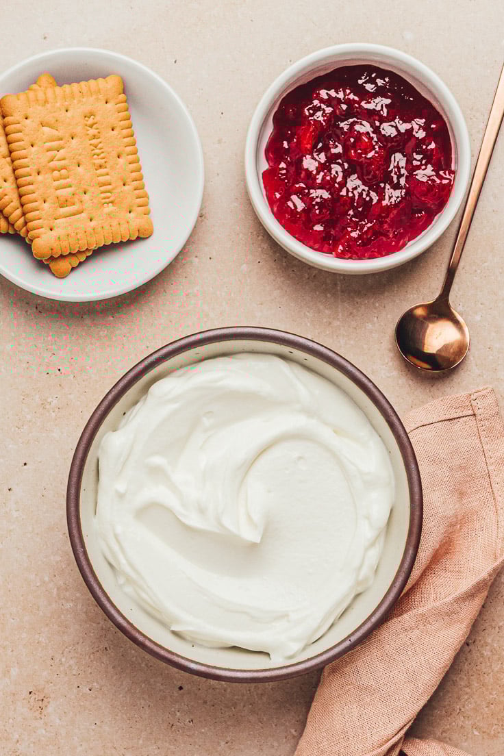 Ingredients to make Japanese cheesecake on a table.