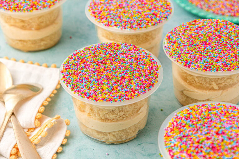 Dot cakes on a blue table.