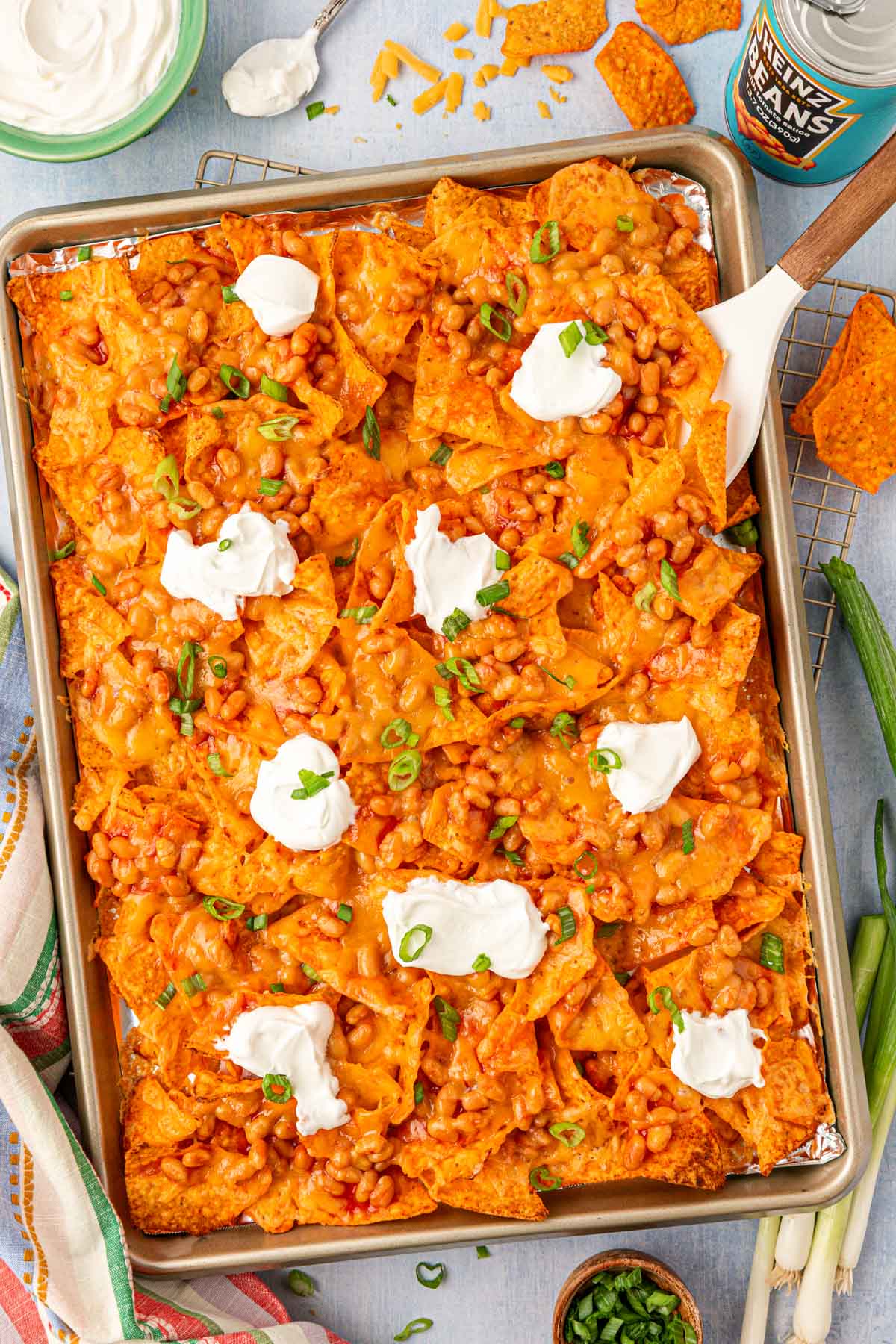 Overhead photo of a pan of Margot Robbie's Nachos.