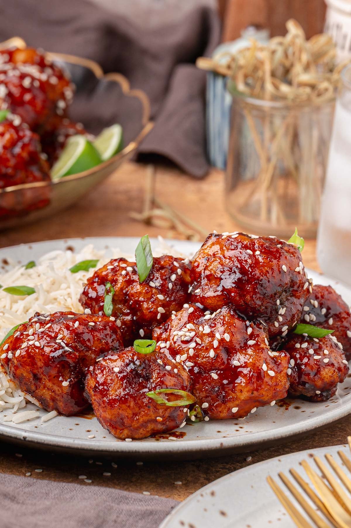 A plate with Korean Fried Cauliflower on it.